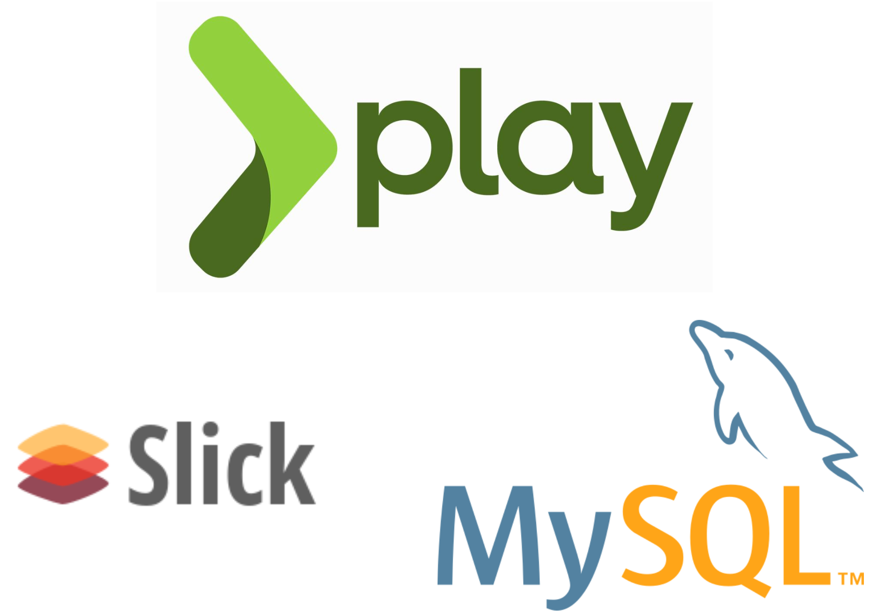 Play framework, Slick, and MySQL logos